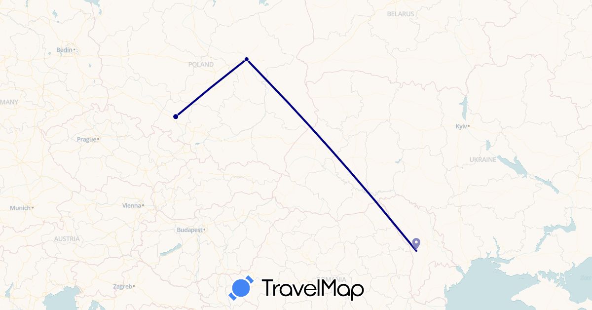 TravelMap itinerary: driving in Moldova, Poland (Europe)